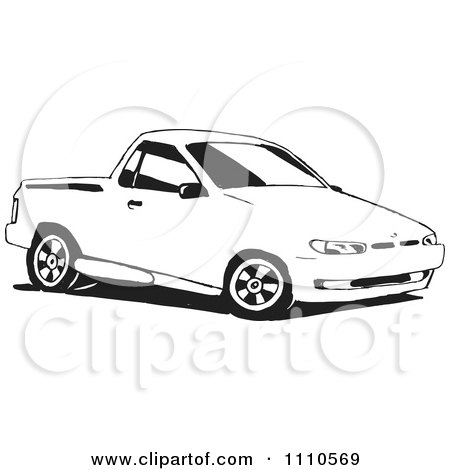 Clipart Black And White Ute Vehicle - Royalty Free Illustration by Dennis Holmes Designs