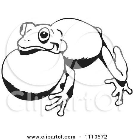Clipart Black And White Croaking Frog 2 - Royalty Free Illustration by Dennis Holmes Designs