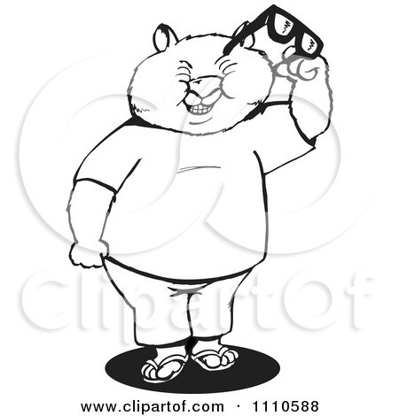 Clipart Black And White Aussie Wombat Holding Glasses - Royalty Free Illustration by Dennis Holmes Designs