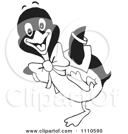 Clipart Black And White Dancing Penguin 1 - Royalty Free Vector Illustration by Dennis Holmes Designs