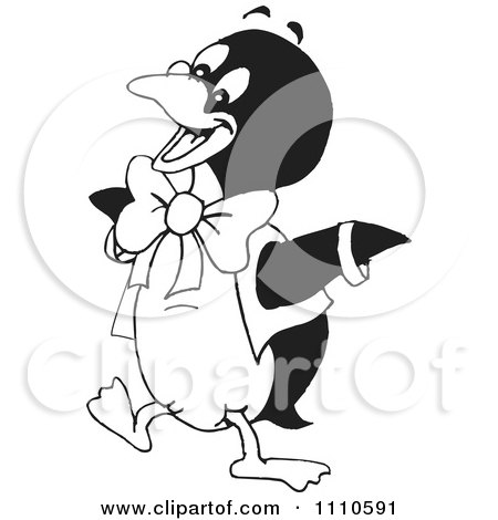 Clipart Black And White Dancing Penguin 2 - Royalty Free Vector Illustration by Dennis Holmes Designs