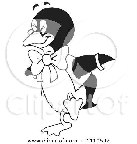 Clipart Black And White Dancing Penguin 3 - Royalty Free Vector Illustration by Dennis Holmes Designs