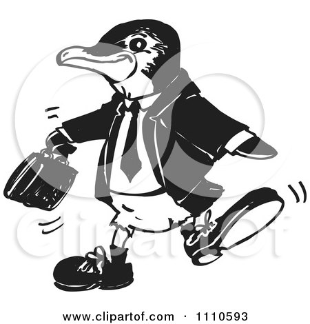Clipart Black And White Business Penguin - Royalty Free Vector Illustration by Dennis Holmes Designs