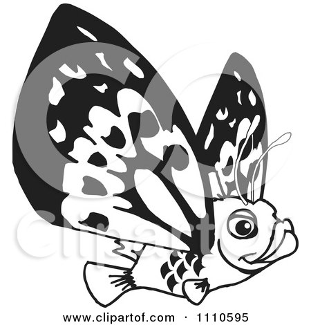 Clipart Black And White Flying Fish - Royalty Free Illustration by Dennis Holmes Designs