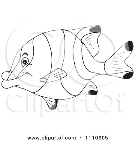 Clipart Black And White Salt Water Marine Fish 1 - Royalty Free Vector Illustration by Dennis Holmes Designs