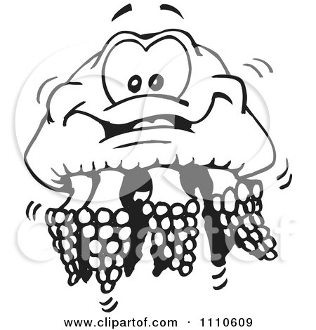 Clipart Black And White Happy Jellyfish - Royalty Free Illustration by Dennis Holmes Designs