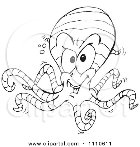 Clipart Black And White Ringed Octopus - Royalty Free Vector Illustration by Dennis Holmes Designs