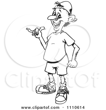Clipart Black And White Cool Man Gesturing The Shaka Sign - Royalty Free Vector Illustration by Dennis Holmes Designs