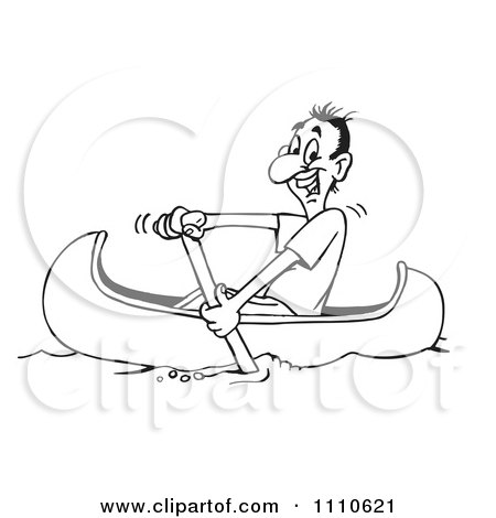 Clipart Black And White Man Canoeing - Royalty Free Vector Illustration by Dennis Holmes Designs