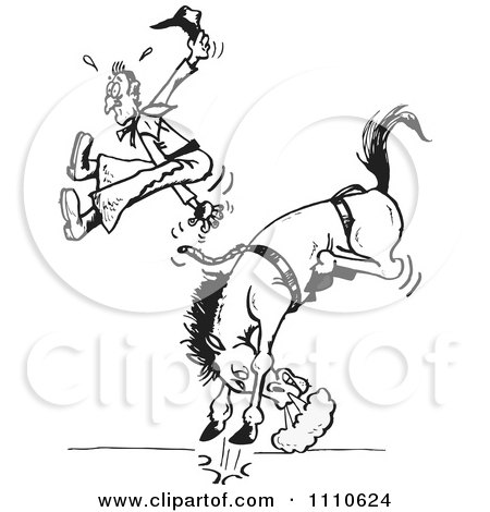 Clipart Black And White Rodeo Cowboy Being Bucked Off Of A Bronco - Royalty Free Vector Illustration by Dennis Holmes Designs
