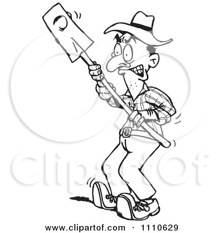 Clipart Black And White Farmer Whacking Something With A Shovel - Royalty Free Vector Illustration by Dennis Holmes Designs