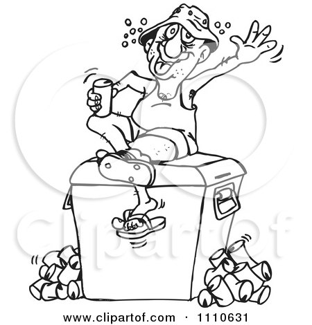 Clipart Black And White Drunk Man Sitting On A Cooler And Drinking Beer - Royalty Free Vector Illustration by Dennis Holmes Designs
