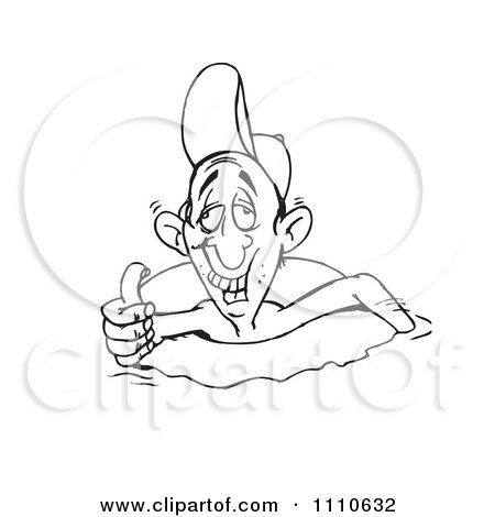 Clipart Black And White Man Floating In An Inner Tube And Giving The Thumbs Up - Royalty Free Vector Illustration by Dennis Holmes Designs