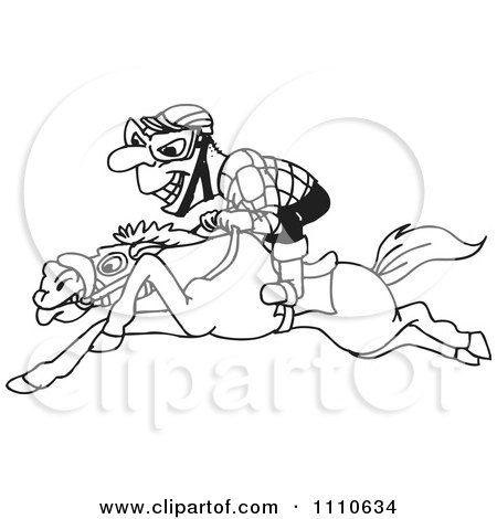 Clipart Black And White Jockey On A Leaping Horse - Royalty Free Vector Illustration by Dennis Holmes Designs