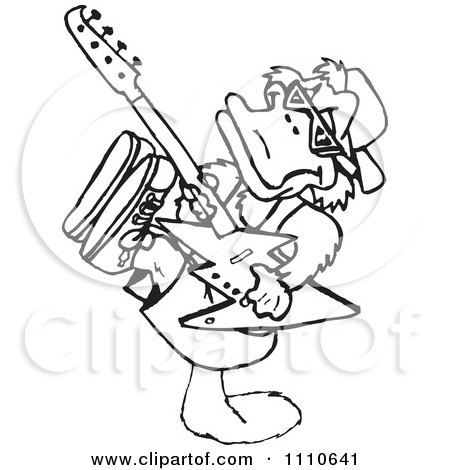 Clipart Black And White Aussie Platypus Guitarist Balanced On His Tail - Royalty Free Vector Illustration by Dennis Holmes Designs