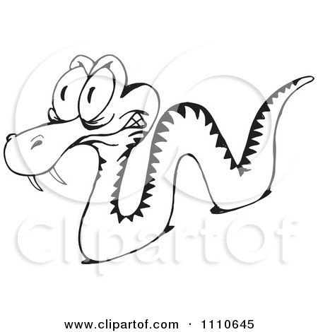 Clipart Black And White Big Eyed Orange Snake With Fangs - Royalty Free Vector Illustration by Dennis Holmes Designs