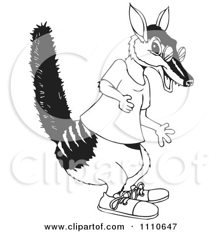 Clipart Black And White Aussie Numbat Wearing Shoes A Shirt And Glasses - Royalty Free Vector Illustration by Dennis Holmes Designs