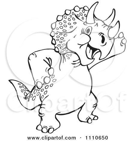 Clipart Black And White Leaning Triceratops - Royalty Free Illustration by Dennis Holmes Designs