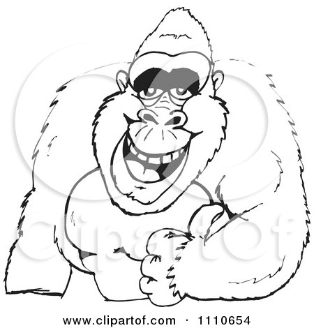 Clipart Black And White Gorilla Holding A Thumb Up - Royalty Free Illustration by Dennis Holmes Designs