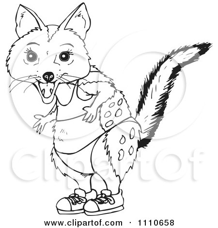 Clipart Black And White Aussie Quoll In A Bikini And Shoes - Royalty Free Illustration by Dennis Holmes Designs