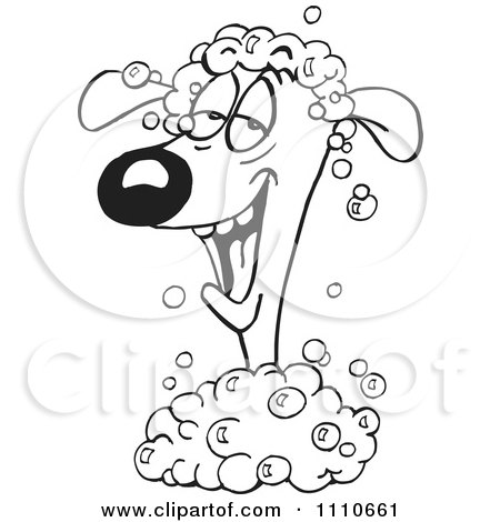 Clipart Black And White Dog In Bubbles - Royalty Free Illustration by Dennis Holmes Designs