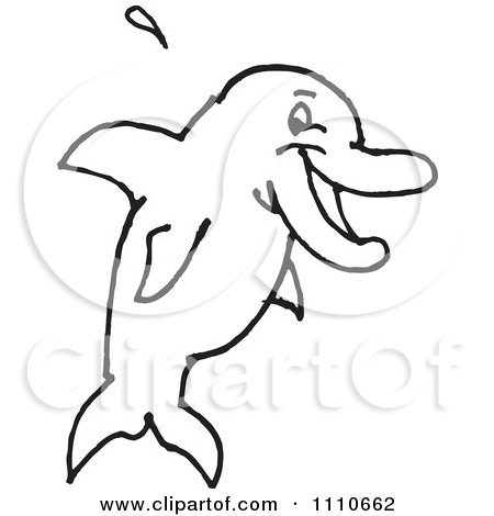 Clipart Black And White Dolphin - Royalty Free Illustration by Dennis Holmes Designs