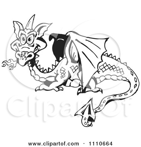 Clipart Black And White Fire Breathing Dragon - Royalty Free Illustration by Dennis Holmes Designs