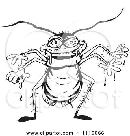 Clipart Black And White Drooling Cockroach - Royalty Free Illustration by Dennis Holmes Designs