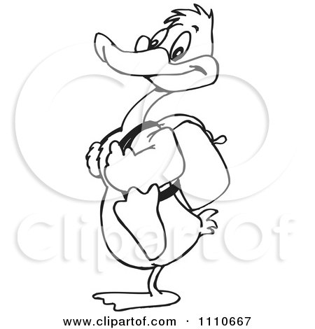 Clipart Black And White Duck With A Backpack - Royalty Free Illustration by Dennis Holmes Designs