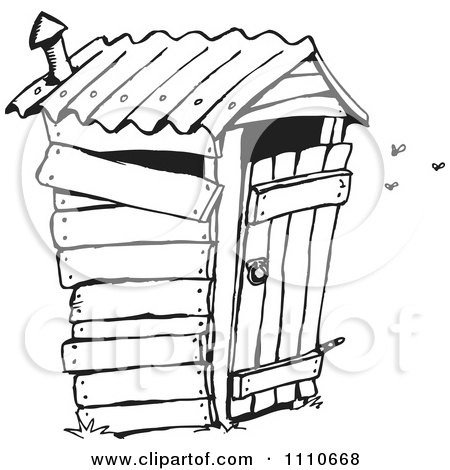 Clipart Black And White Stinky Outhouse Privy - Royalty Free