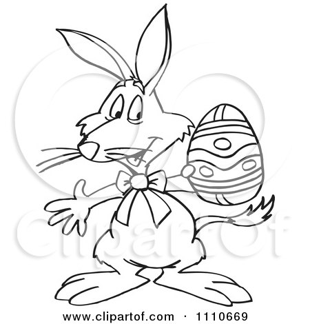 Clipart Black And White Easter Bilby Holding An Egg - Royalty Free Illustration by Dennis Holmes Designs
