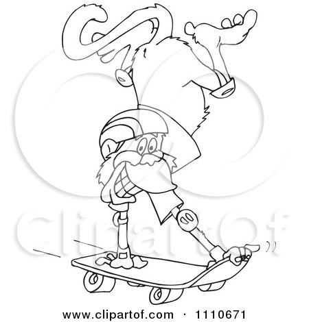 Clipart Black And White Skateboarding Monkey - Royalty Free Vector Illustration by Dennis Holmes Designs