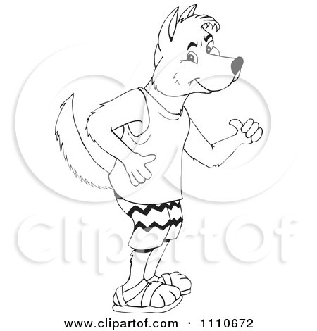 Clipart Black And White Aussie Dingo Holding A Thumb Up - Royalty Free Vector Illustration by Dennis Holmes Designs