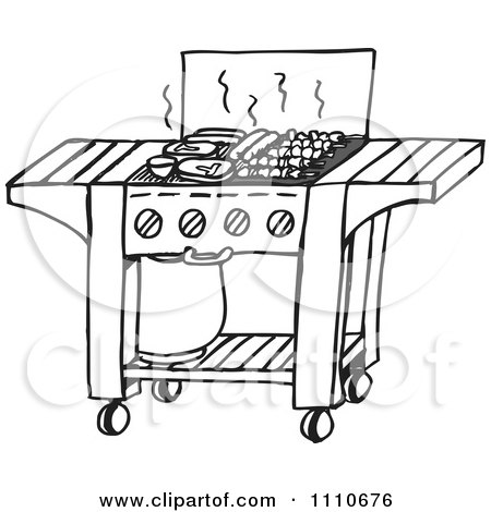 Clipart Black And White Gas Bbq Grill - Royalty Free Vector Illustration by Dennis Holmes Designs