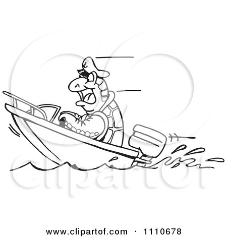 Clipart Black And White Boating Turtle - Royalty Free Vector Illustration by Dennis Holmes Designs