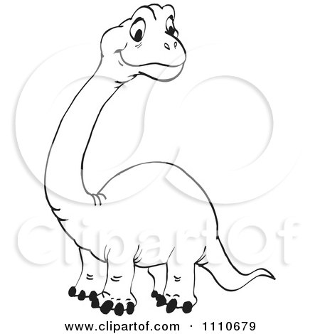 Clipart Black And White Cute Brontosaurus - Royalty Free Vector Illustration by Dennis Holmes Designs