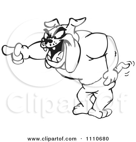 Clipart Black And White Bulldog Pointing - Royalty Free Vector Illustration by Dennis Holmes Designs
