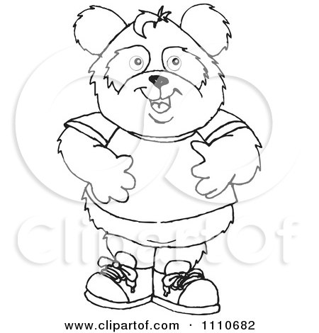 Clipart Black And White Panda Boy Standing - Royalty Free Vector Illustration by Dennis Holmes Designs