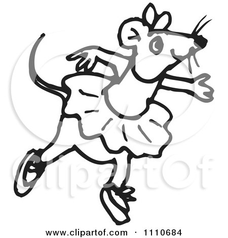 Clipart Black And White Ballet Mouse - Royalty Free Vector Illustration by Dennis Holmes Designs