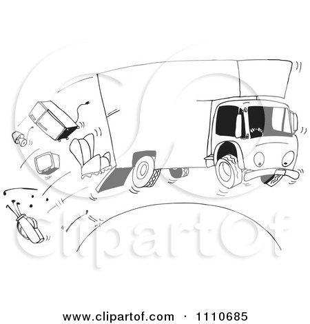 Clipart Black And White Moving Truck Losing Furniture - Royalty Free Vector Illustration by Dennis Holmes Designs
