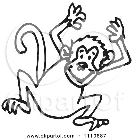 Clipart Black And White Jumping Monkey - Royalty Free Vector Illustration by Dennis Holmes Designs