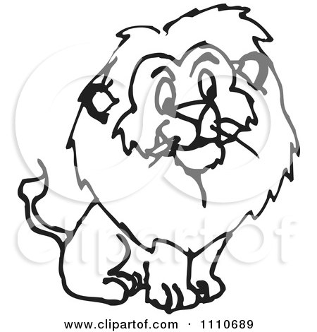 Clipart Black And White Male Lion - Royalty Free Vector Illustration by Dennis Holmes Designs