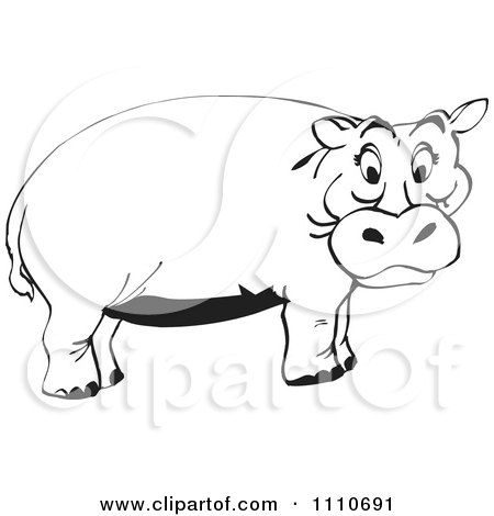 Clipart Black And White Hippo - Royalty Free Illustration by Dennis Holmes Designs