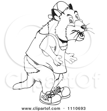 Clipart Black And White Aussie Tasmanian Devil In Clothes - Royalty Free Vector Illustration by Dennis Holmes Designs