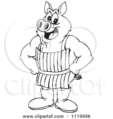 Clipart Black And White Butcher Pig - Royalty Free Vector Illustration by Dennis Holmes Designs