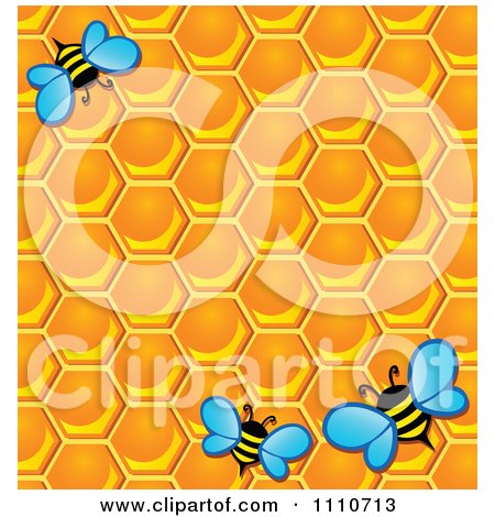 Clipart Background Of Worker Bees With Honey Combs - Royalty Free Vector Illustration by visekart