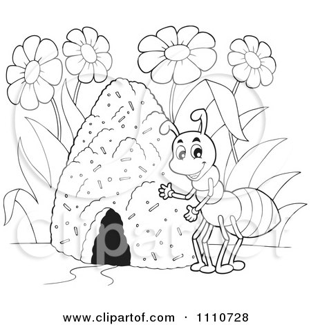 Clipart Outlined Ant By A Hill - Royalty Free Vector Illustration by visekart