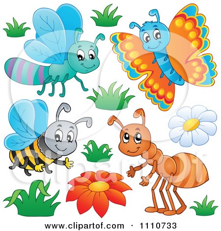 Clipart Dragonfly Butterfly Bee And Ant - Royalty Free Vector Illustration by visekart