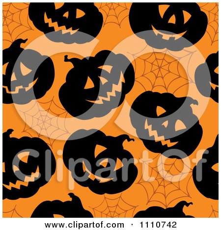 Clipart Seamless Halloween Pumpkin And Spider Web Pattern - Royalty Free Vector Illustration by visekart