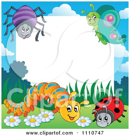 Clipart Blank Copyspace Bordered With A Spider Butterfly Caterpillar And Ladybug - Royalty Free Vector Illustration by visekart